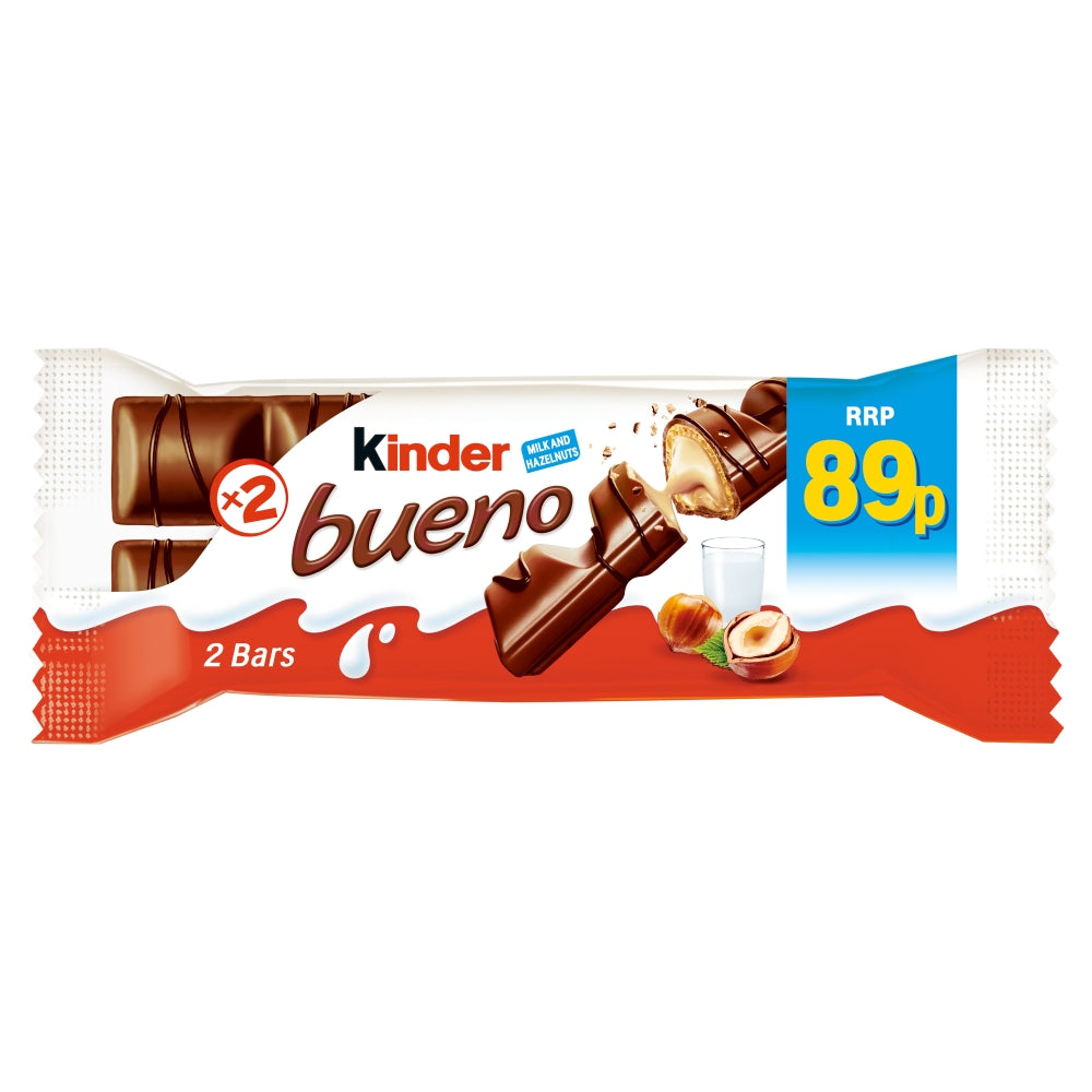 Kinder Bueno Milk & Hazelnuts Chocolate Bar 43g PMP 89p - 30 Count