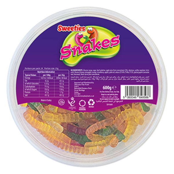 Sweeties Halal Gummy Jelly Snakes Tub 600g - 4 Count