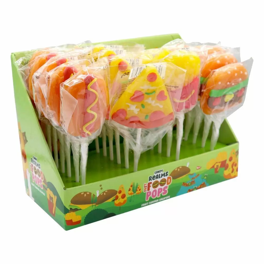 Candy Realms Fast Food Lollipops 50g - 24 Count