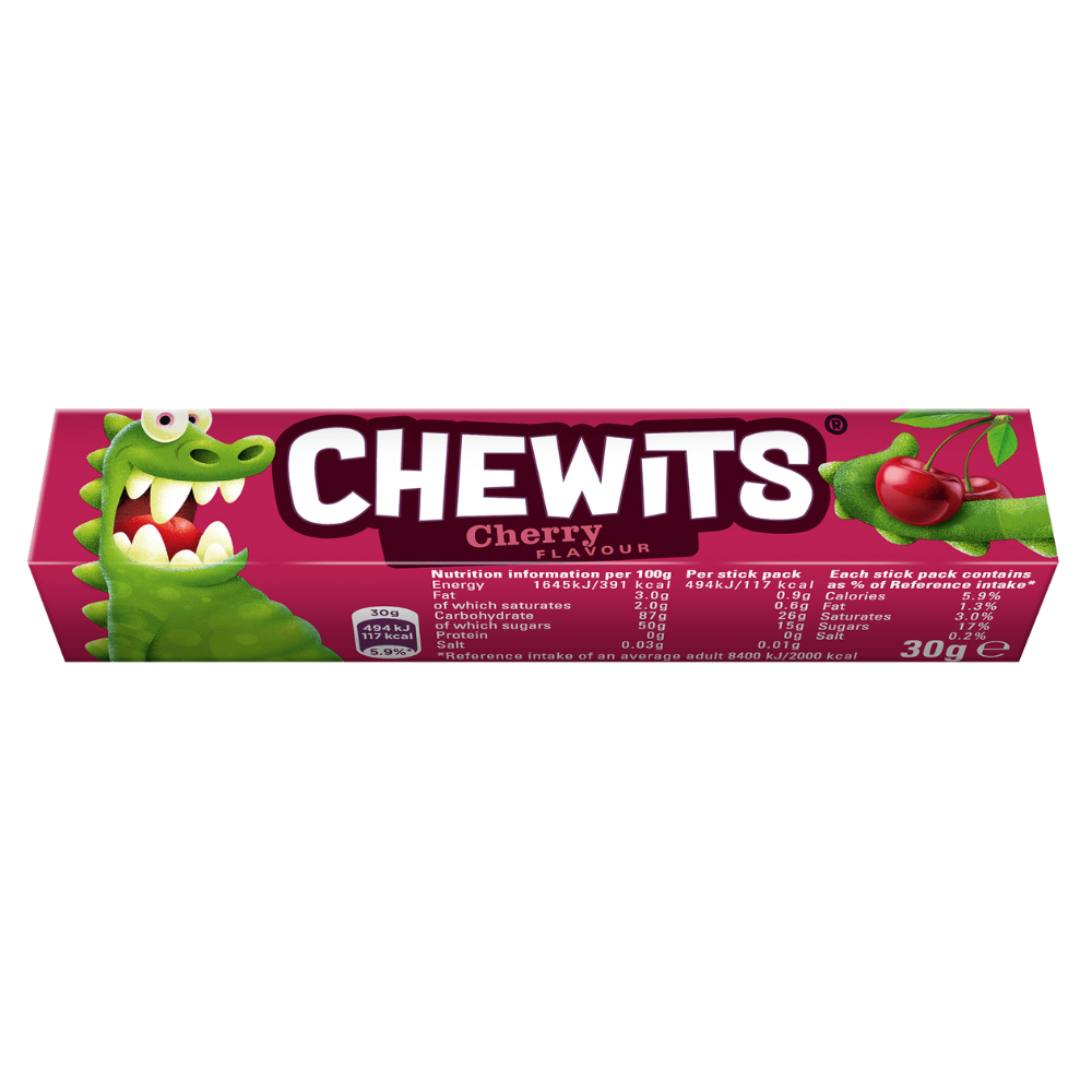 Chewits Cherry Flavour Stick Pack 30g - 40 Count *BBD END 04/26*