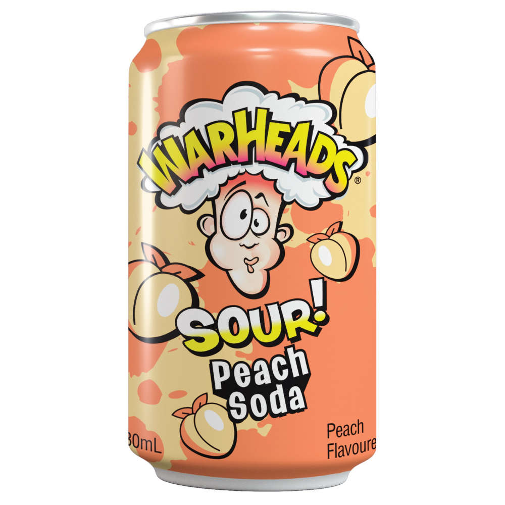 Warheads Sour Peach Soda Cans 330ml - 12 Count