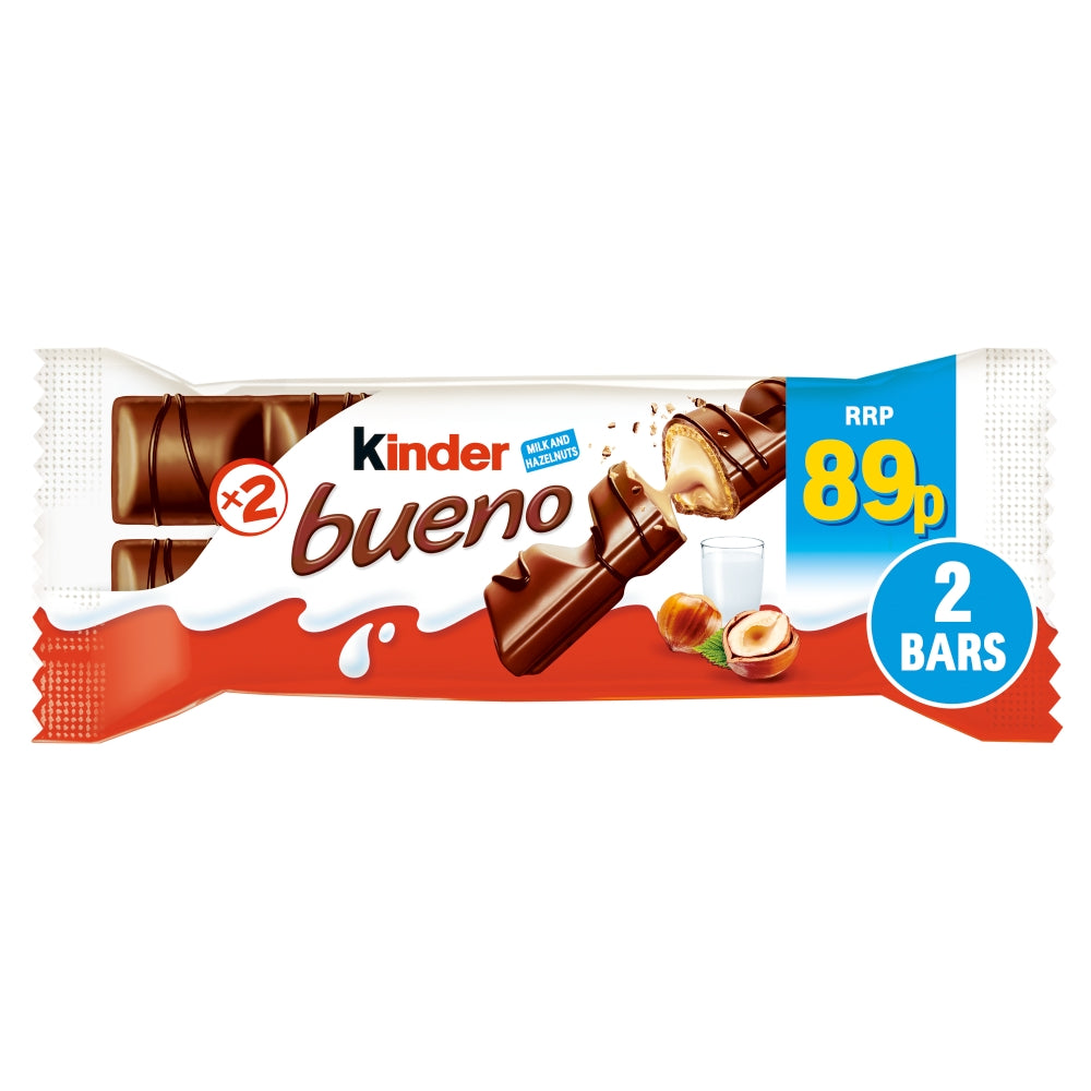 Kinder Bueno Milk & Hazelnuts Chocolate Bar 43g PMP 89p - 30 Count