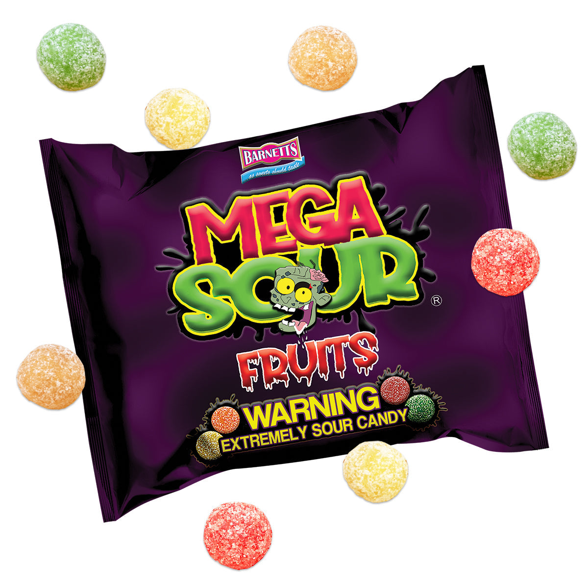 Barnett's Mega Sour Fruits Candy Bags 104g - 12 Count