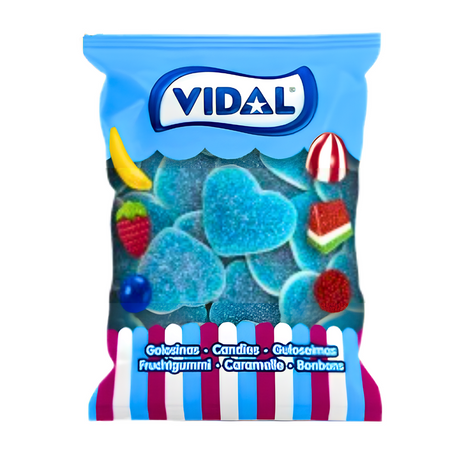 Vidal Giant Sour Blue Raspberry Hearts - 1kg