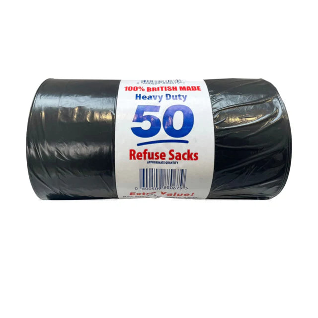 Heavy Duty Black Bin Bags Refuse Sacks - 50 Count