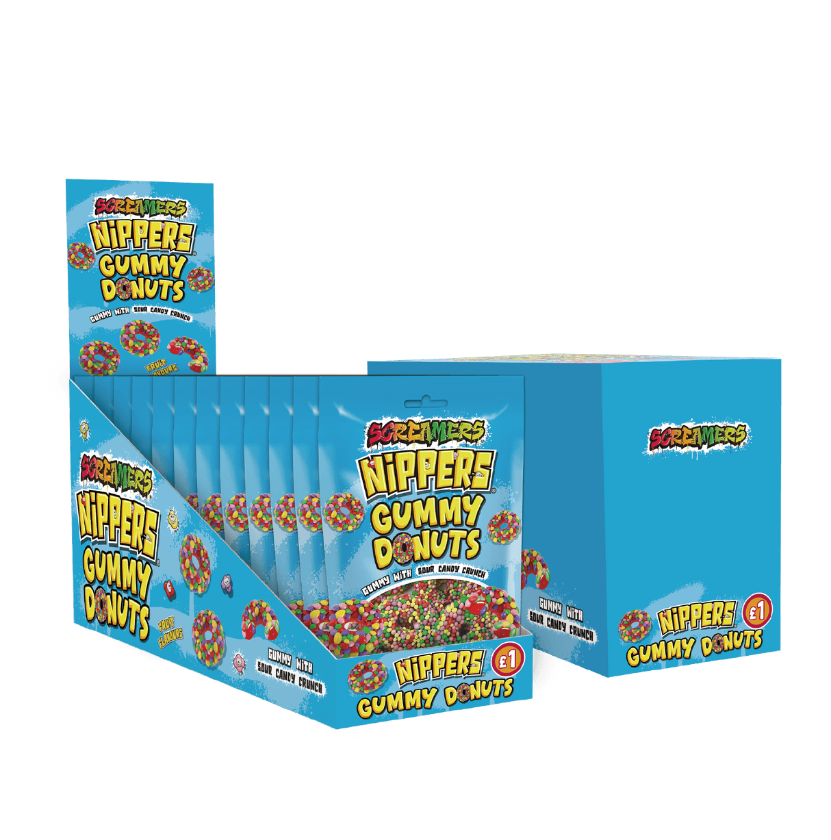 Zed Candy Screamers Nippers Gummy Donuts 75g - 12 Count