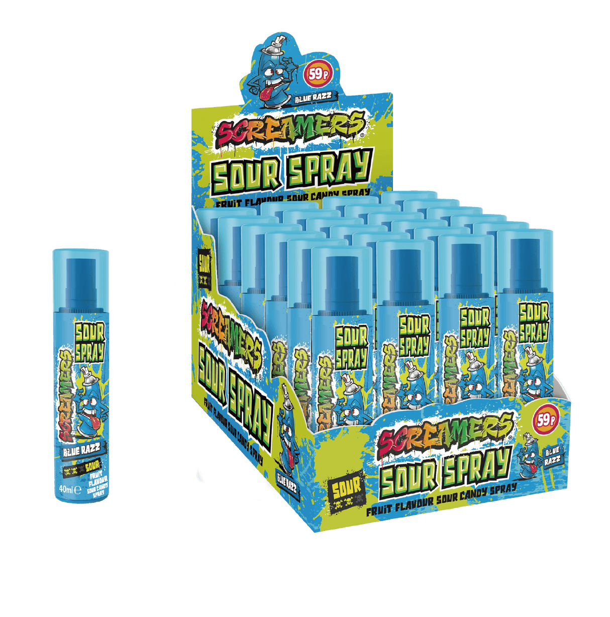 Zed Candy Screamers Blue Raspberry Spray 40ml - 24 Count