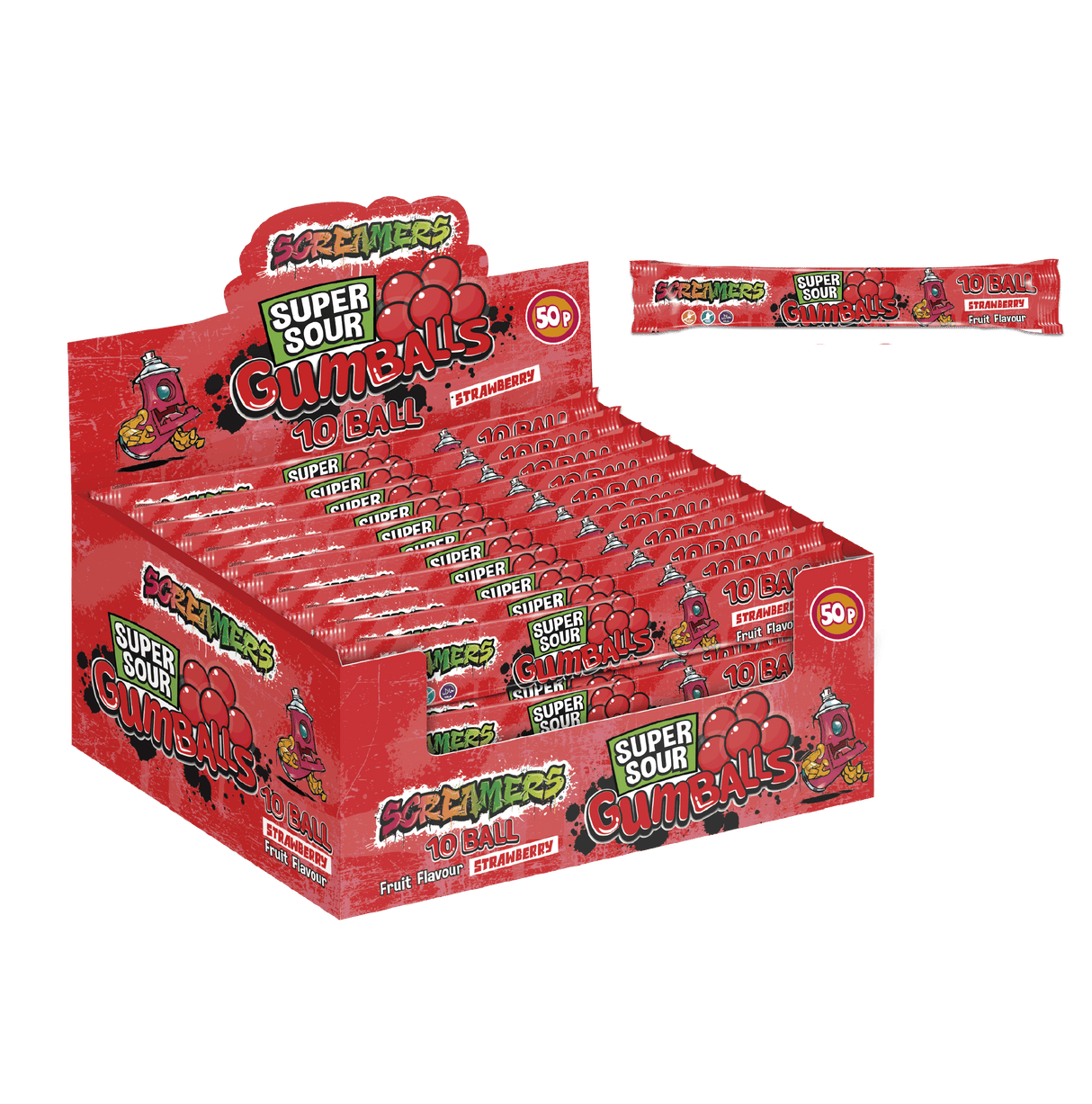 Zed Candy Screamers Strawberry 10pk Gumball 54g - 24 Count